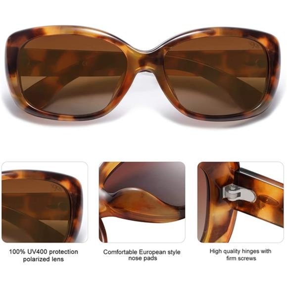 2 Pack Vintage Square Sunglasses for Women Polarized UV Protection Havana Frame - Picture 4 of 6